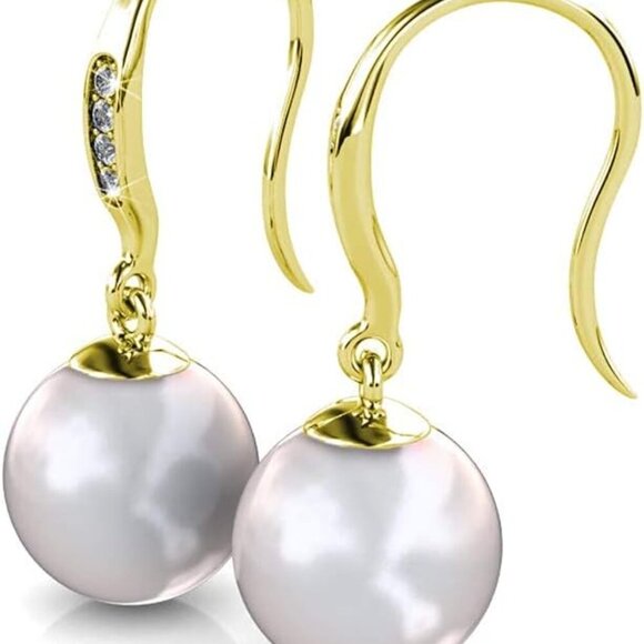 Betty 18K White Gold Plated Freshwater Pearl Earrings with Crystals, Beautiful C - Picture 9 of 9